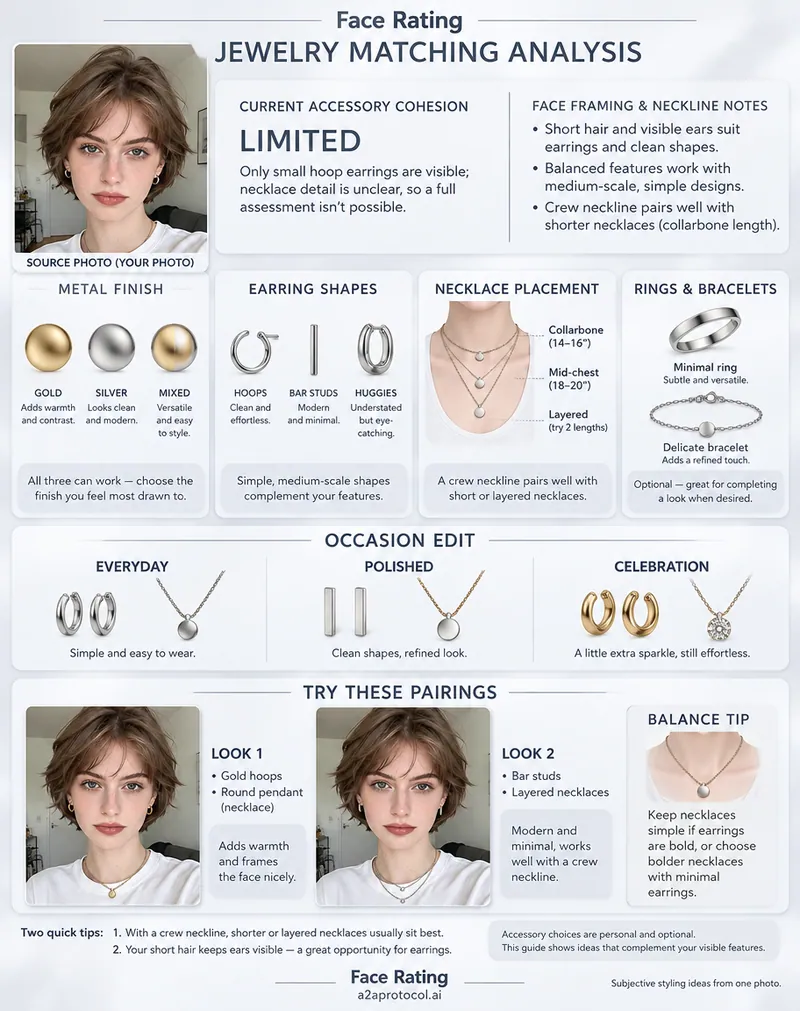 Jewelry Matching face rating sample with assessment scores and styling guidance