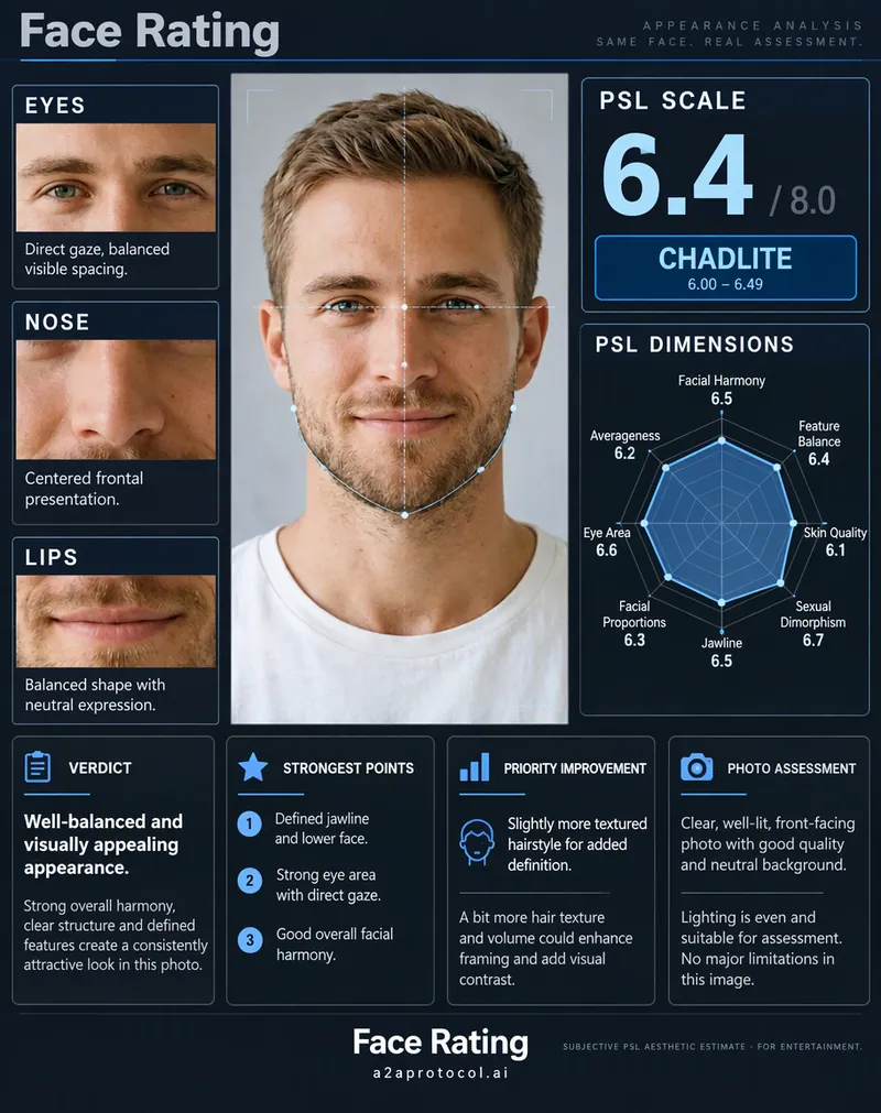 PSL Scale Card face rating sample with assessment scores and styling guidance